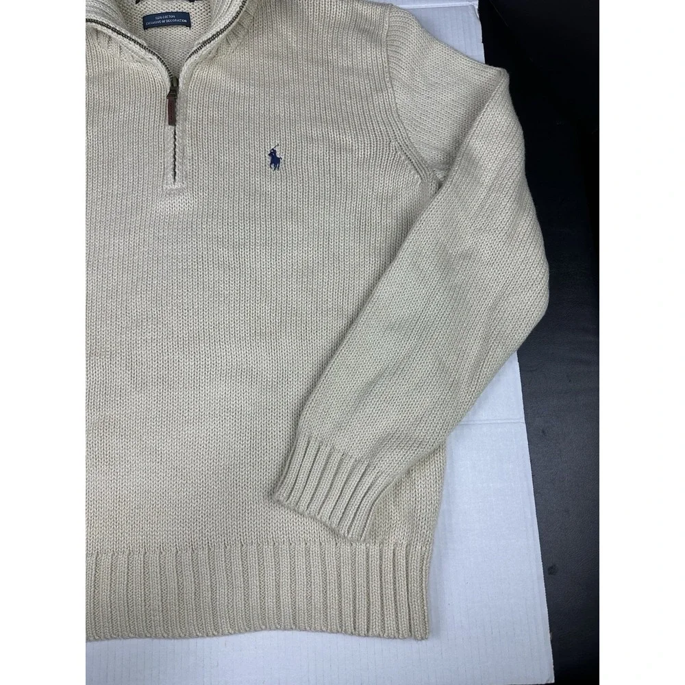 Vintage Polo Ralph Lauren Ivory/Cream Mens Cotton Mock Neck Sweater